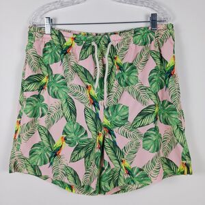 Wave Zone Swim Trunks Mens Size M Pockets Pink Green Tropical